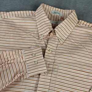 Cutter & Buck‎ Shirt Mens Medium Orange White Striped Button Down Long Sleeve